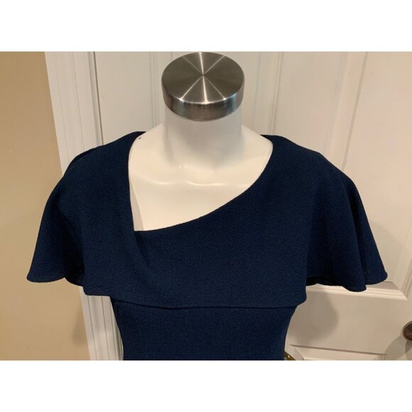 Black Halo Dark Blue Ollie Asymmetrical Textured Sheath Dress, Size 6 - Picture 2 of 5